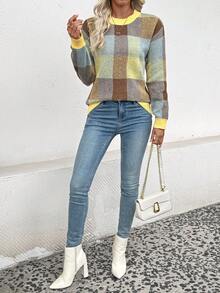 EMERY ROSE Women's Casual Everyday Office Commute School Striped Pattern Dropped Shoulder Loose Ringer Pullover Sweater, Autumn/Winter - Butter Yellow - View 5