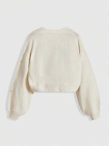 ROMWE Hippie Women's Retro Palace Heart, Eye, Sun, Moon, Star, Moth Embroidered V-Neck Knitted Cardigan - Apricot - View 2