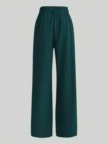 Franclia 两件套：收腰衬衫和阔腿裤，修身设计，翻领 - 墨綠色 - 查看 3