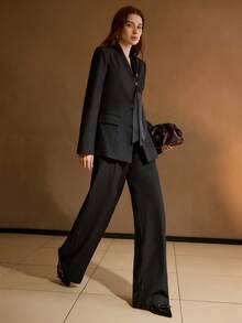 MOTF PREMIUM 黑色缎面金属扣带拼接斜条纹夹克 - 黑色 - 查看 4