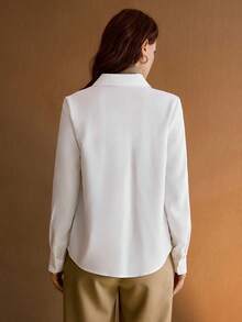 MOTF PREMIUM Camicia elegante e versatile da donna, con pannello plissettato, colore unito, adatta per l'ufficio e il tempo libero, per primavera/autunno