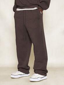 SUMWON 男士常规款连帽卫衣和慢跑裤套装休闲家居服抽绳连帽套头衫运动套装 - 巧克力棕 - 查看 3