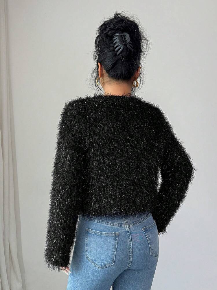 Women's Elegant Textured Round Neck Jacket, Autumn