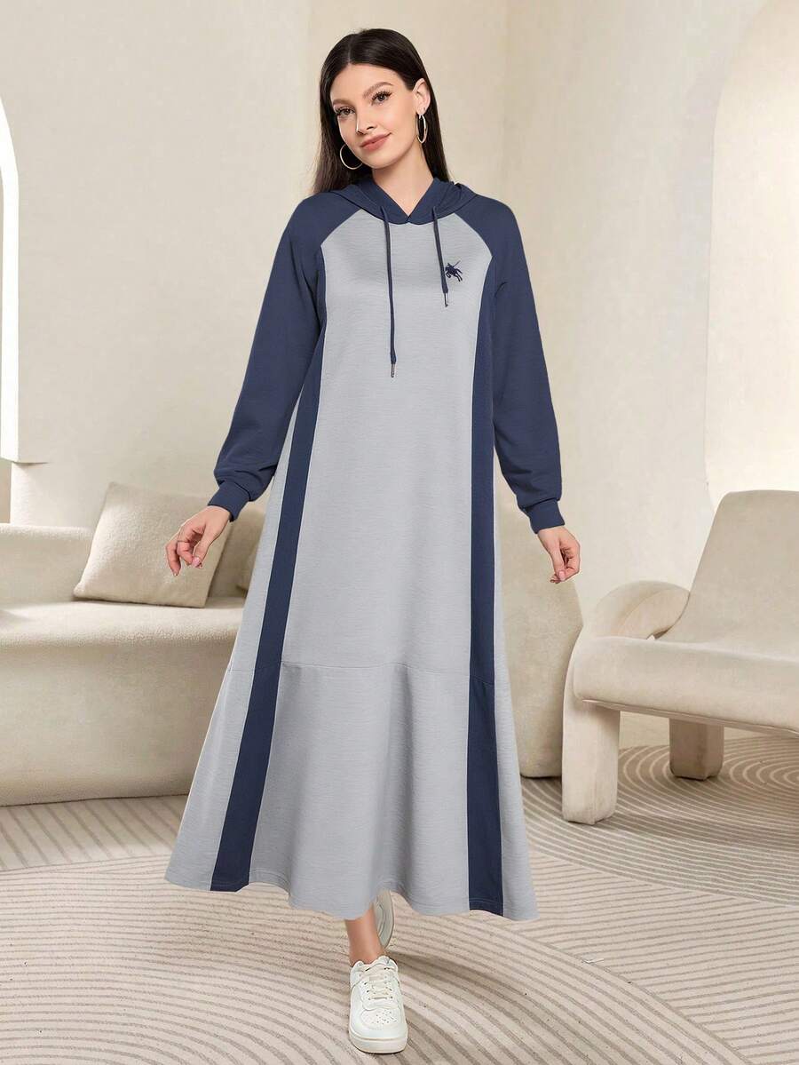 Modelyn Minimalist Horse Logo Print Hooded Long Sleeve Maxi Dress For Women, Spring/Autumn - Multicolor - View 1