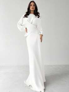 Firerie Women's Elegant White Satin Asymmetric Hem Satin Skirt - White - View 1