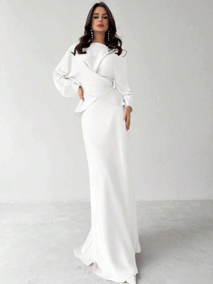 Firerie Women's Elegant White Satin Asymmetric Hem Satin Skirt - White - View 1