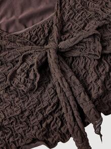 SHEIN MOD Bộ váy đuôi cá tay loe họa tiết gợn sóng màu nâu cỡ lớn, bộ 2 món họa tiết cổ điển cho mùa thu/đông - màu nâu - Xem 9