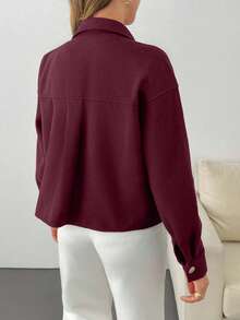 EURMUSE Solid Color, Gold Button Details, Coat - Burgundy - View 2