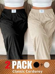 SHEIN EZwear Calça feminina plus size com cintura elástica, estilo casual e versátil, ideal para o verão, outono e inverno.