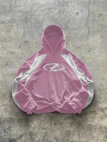 Hoodie Lengan Panjang Patchwork Blok Warna Kasual Olahraga AXEPEAK - Baby Pink - View 1