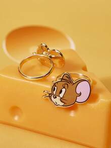 TOM & JERRY X SHEIN 1套时尚女士休闲卡通元素戒指 - 金色 - 查看 4
