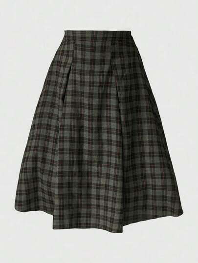 Fairycore Plus Size Autumn/Winter Brushed Plaid A-Line Skirt