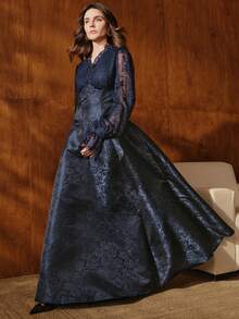 Anewsta Women's New Lace Floral Beaded Long Sleeve A-Line Dress, Elegant, Navy Blue, Suitable For Autumn, Winter, Spring And Summer - Royal Blue - View 5