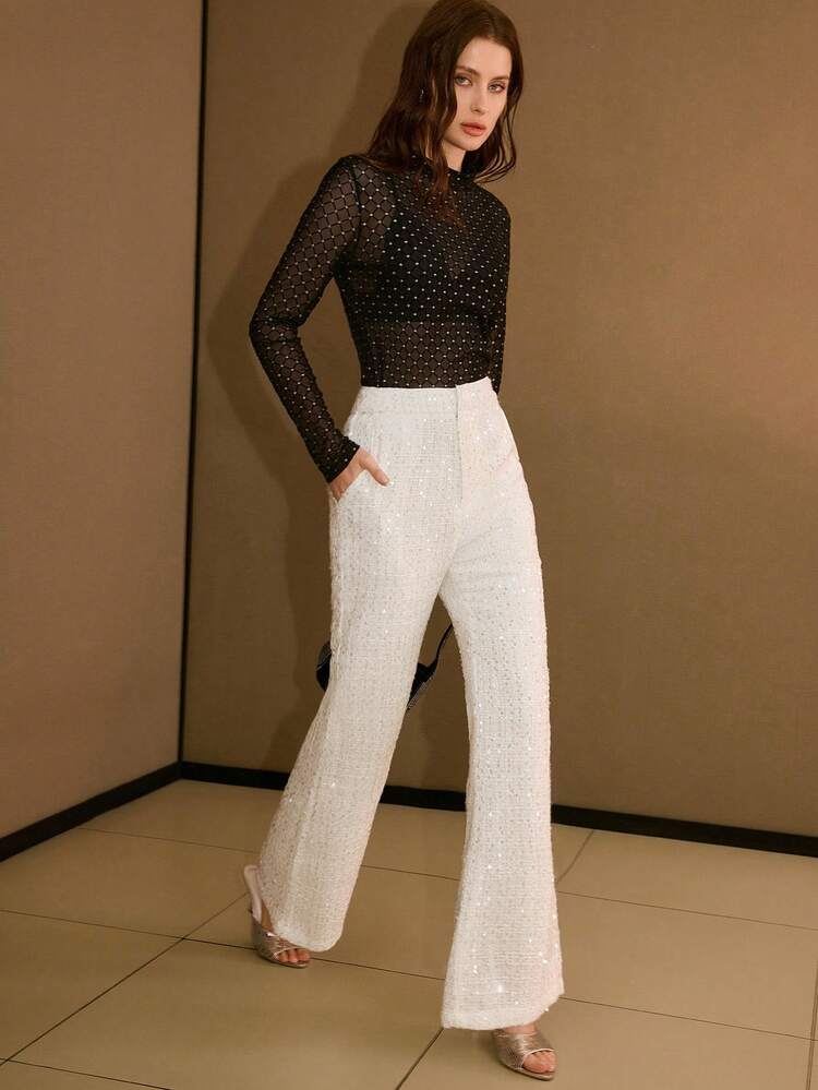 TWEED SEQUIN FLARE LEG SUIT PANTS