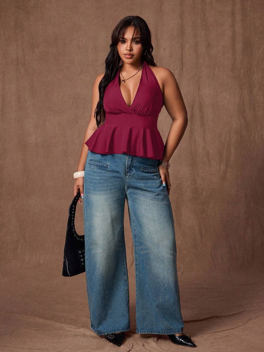 Rustia Áo ba lỗ thường ngày cỡ lớn dành cho nữ, phù hợp để mặc đi làm và mặc hàng ngày - Đỏ - Xem 1