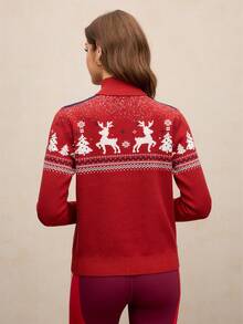 Activina Christmas Pattern Stand Collar Women's Ski Sweater Christmas Sweater Red Sweater - Red and White - View 3
