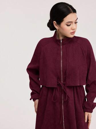 Mulvari Women's Casual Solid Color Zip-Up Jacket & Pants 2 Pieces Set