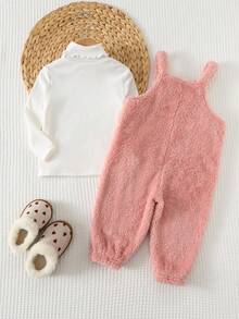 Cozy Pixies 2 Stücke Baby-Mädchen-Set mit Cartoon-Tiermuster: Weiches Strick Top mit Rundhalsausschnitt und langen Ärmeln, passendes Langarm-Pullover-Top und Latzhose. Herbst-/Winter-Set für Babys: Niedliches Katzen-Outfit für Kleinkinder, warme Babykleidung für Mädchen, lässiges Baby-Set. - Pink - Übersicht 2