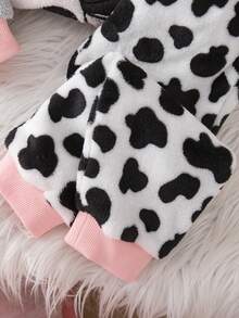 Babygirl Cute Fluffy Cartoon Pattern Pajama Set, Cow Print Sleepwear, Casual Loungewear For Autumn/Winter - Grey - View 8
