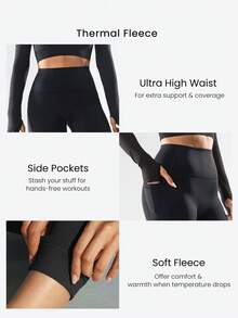 GLOWMODE 28" FeatherFit™-Warm Winter Moves Soft Stretchy Ultra High-Waist Side Pockets Leggings Autumn Winter Yoga Pilates Studio Wear - Black - View 3