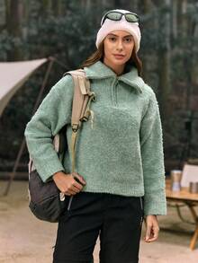 In My Nature Women's Casual Drop Shoulder Loose Half-Zip Knit Sweater, Autumn/Winter