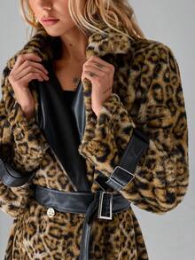 TRNVIE 1 pieza Suéter minimalista de moda con estampado de leopardo y parches de peluche para mujer, adecuado para fiestas, Navidad, Día de San Valentín - Multicolor - Ver 6