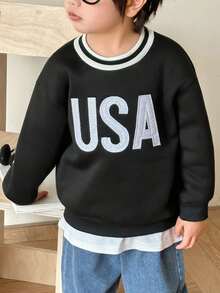 Genkimix Kids 2pcs/Set Young Boy Letter Print Crew Neck Long Sleeve Sweatshirt And Wide Leg Jeans Casual Outfit, Autumn - Multicolor - View 6