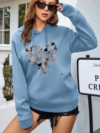 EMERY ROSE Women's Heart Print Long Sleeve Sweatshirt