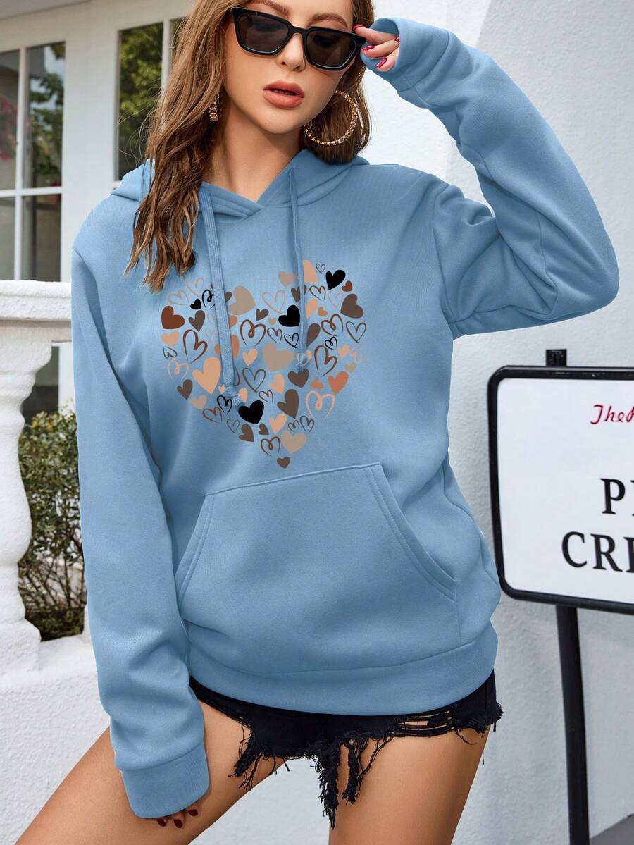 EMERY ROSE Women's Heart Print Long Sleeve Sweatshirt - Teal Blue - View 1