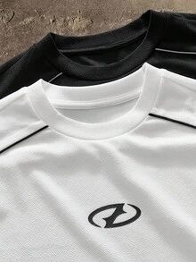 AXEPEAK Men's Round Neck Short Sleeve Casual Summer Fashion Contrast Color T-Shirt - Black and White - View 6