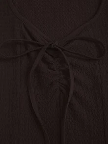 Sweetra 女士时尚甜心领修身喇叭袖收腰长款连衣裙 - 咖啡 - 查看 4