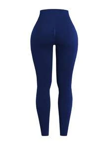 SHEIN Sports 女士纯色弹力腰带休闲健身紧身裤3条装瑜伽裤套装 - 彩色 - 查看 3