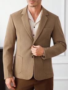 Core Aspect 男士时尚休闲灯芯绒翻领西装外套 - 駝色 - 查看 3