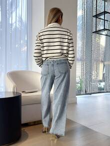 Cioccolato 条纹休闲宽松日常百搭长袖女式T恤 - 黑與白 - 查看 2