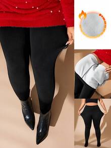 Hourglow Legging Wanita Kasual Serbaguna Warna Polos Ukuran Besar, Untuk Bentuk Tubuh Jam Pasir - Hitam - View 9