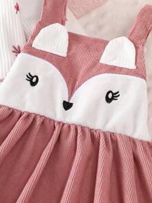 SHEIN Baby Girl Leaf Print Top And Dress Set - Pink - View 4