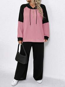 Casual Comfortable Hooded Contrast Color 2 Pieces Set For Women - Multicolor - View 4