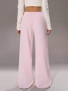 TRNVIE 1pc Women's Casual Drawstring Elastic Waist Knit Pants, Soft Thermal Lined, Suitable For Valentine's Day, Dates, Daily Wear, Autumn/Winter - Pink - View 2