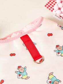 PETSIN 1pc Pet Cat And Dog Universal Pink Sweet And Cute Bear Pattern Printed Inner Plush Material Warm And Comfortable High Collar Sleeveless Collar Can Pull Dog Coat Jacket - Pink - View 7