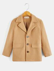 SHEIN Boys' Solid Color Casual Long Sleeve Jacket - Brown - View 2