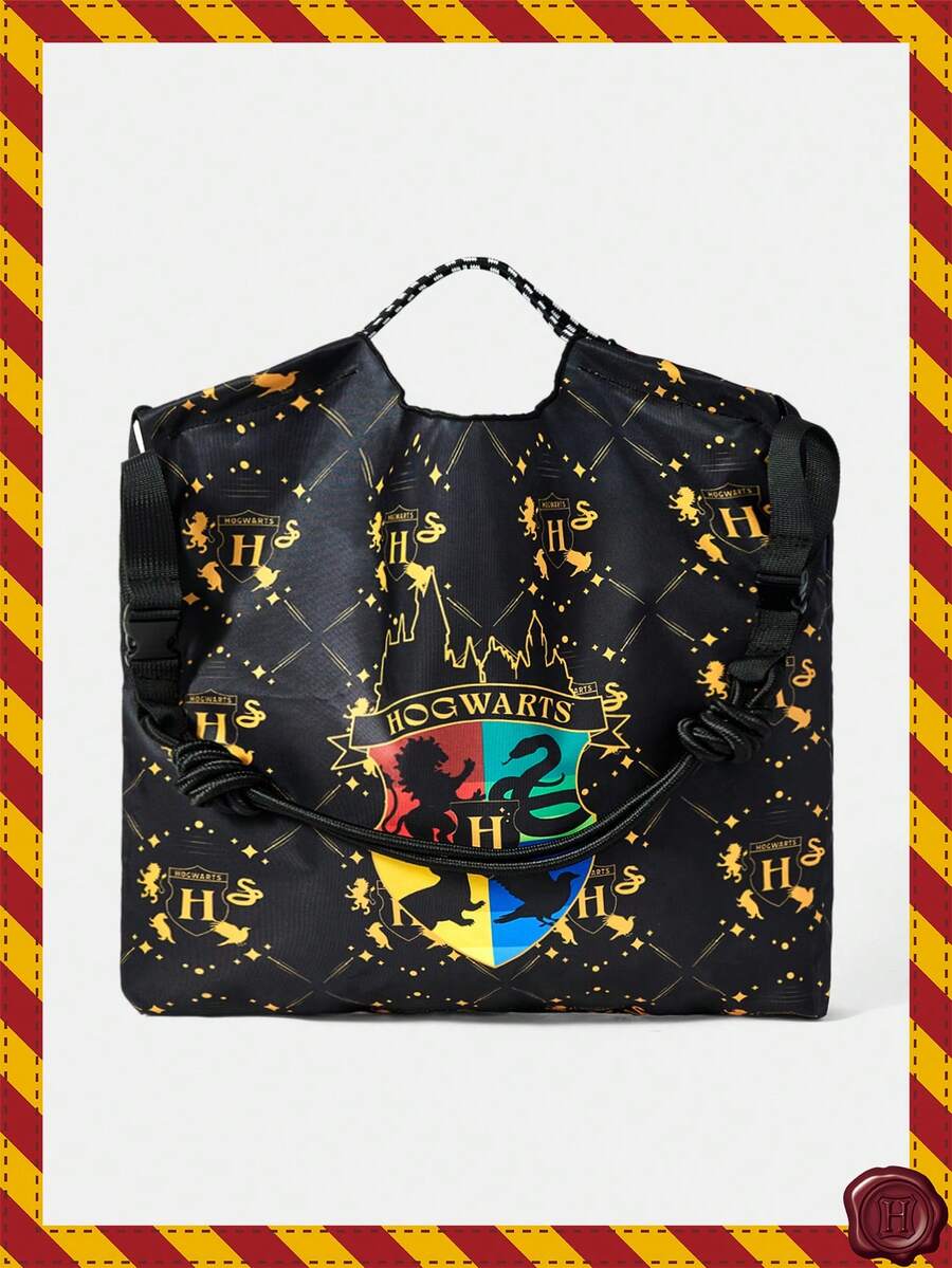HARRY POTTER X SHEIN 卡通图案防水大容量手提包 - 黑黃色 - 查看 1