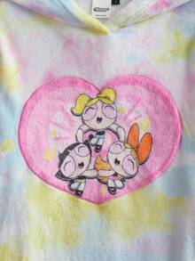 THE POWERPUFF GIRLS X SHEIN 女士秋冬扎染花朵、泡泡、毛茛图案连帽长袍 - 藍白色 - 查看 7