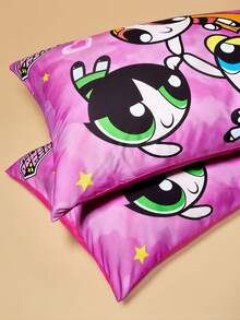 THE POWERPUFF GIRLS X SHEIN 两件装小女警爱心印花抛光枕套，一对，舒适柔软，抛光面料，保暖透气，多种尺寸可选，适合不同枕头（不含枕芯），图案包括泡泡、花朵和毛茛。 - 粉色 - 查看 6