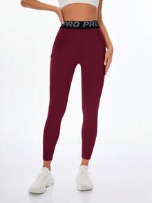 Core Rhythm 休闲百搭酒红色修身反光图案提拉瑜伽紧身裤 - 酒紅色 - 查看 8