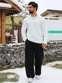 Manfinity CasualCool Áo thun nam cổ tròn tay dài họa tiết thường ngày - trắng - Xem 4