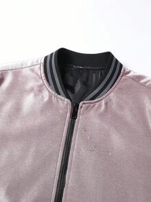 Manfinity Homme Loose Fit Men's Striped Trim Zip-Up Varsity Long Sleeve Jacket - Pink - View 5