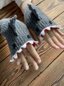 Joivida Creative Shark Knitted Gloves Fingerless Mittens Warm Soft Plush Winter Accessories For Women Men Christmas Gift Holiday Party Fashion Novelty Present - Multicolor - View 13
