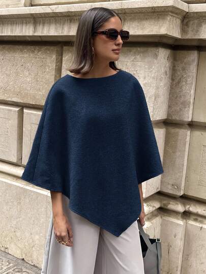 Aloruh Women's Elegant Cloak Poncho Style Solid Color Overcoat In Fall/Winter