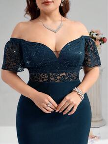 Coutiva Plus Size Formal Evening Gown (Heavily Embellished) - Mint Blue - View 8