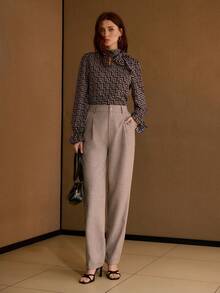 MOTF PREMIUM Blusa elegante da donna a maniche lunghe con stampa geometrica e collo a cravatta, versatile